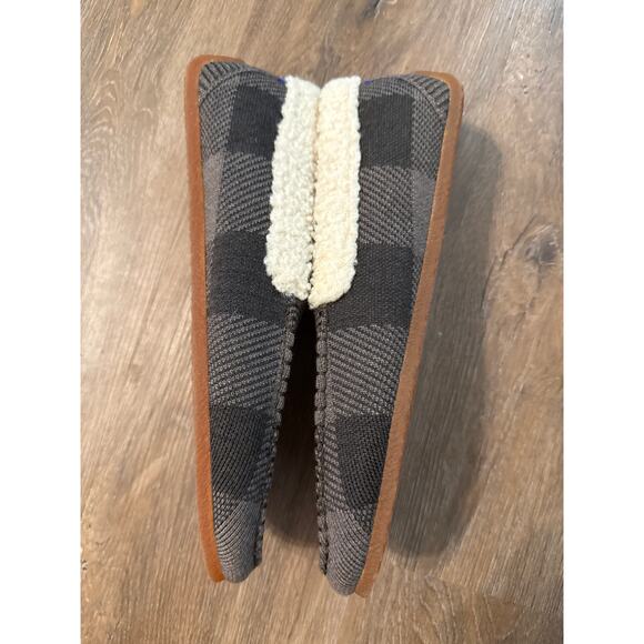 Rothy’s Brown Buffalo Check Merino Wool Mens Slipper Shoe 9 Sherpa Comfort Soft - Picture 5 of 11